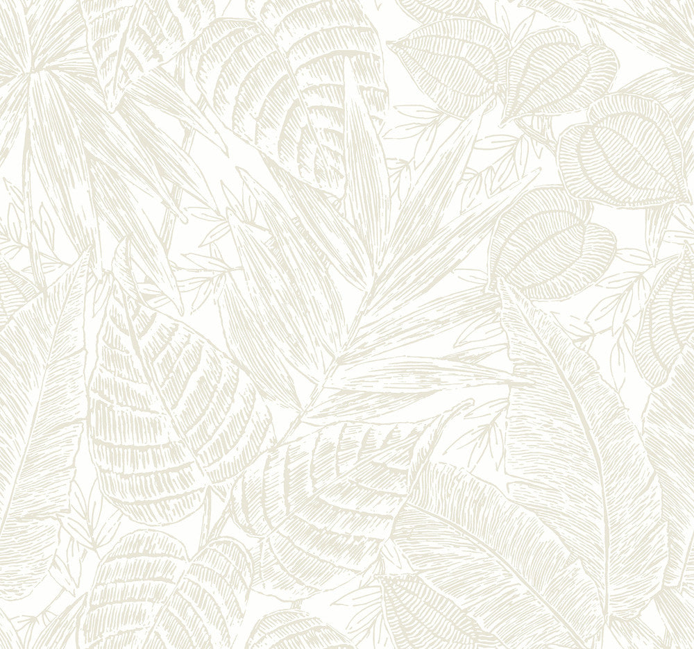 Brentwood Bone Palm Leaves Wallpaper by A-Street Prints Scott Living III Covers about 60.8 square feet 27-in by 27-ft long roll Unpasted 25.25 - Fabric Carolina -