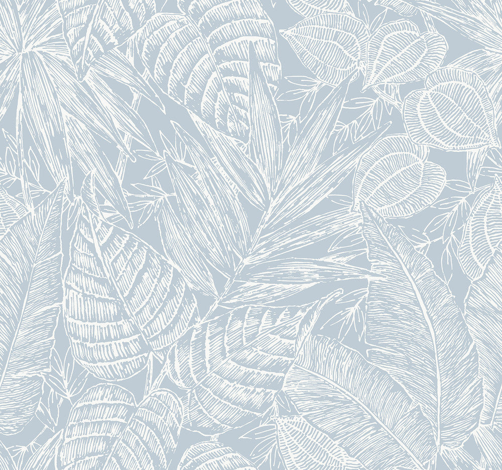 Brentwood Sky Blue Palm Leaves Wallpaper by A-Street Prints Scott Living III Covers about 60.8 square feet 27-in by 27-ft long roll Unpasted 25.25 - Fabric Carolina -
