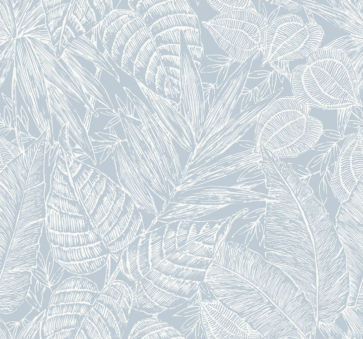 Brentwood Sky Blue Palm Leaves Wallpaper by A-Street Prints Scott Living III Covers about 60.8 square feet 27-in by 27-ft long roll Unpasted 25.25 - Fabric Carolina -