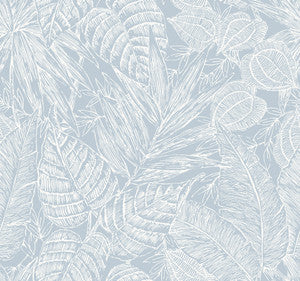 Brentwood Sky Blue Palm Leaves Wallpaper by A-Street Prints