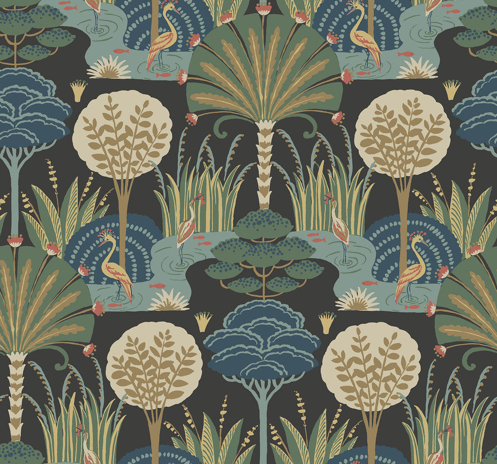 Mandeville Multicolor Tropical Paradise Wallpaper by A-Street Prints Scott Living III Covers about 60.8 square feet 27-in by 27-ft long roll Unpasted 25.25 - Fabric Carolina -