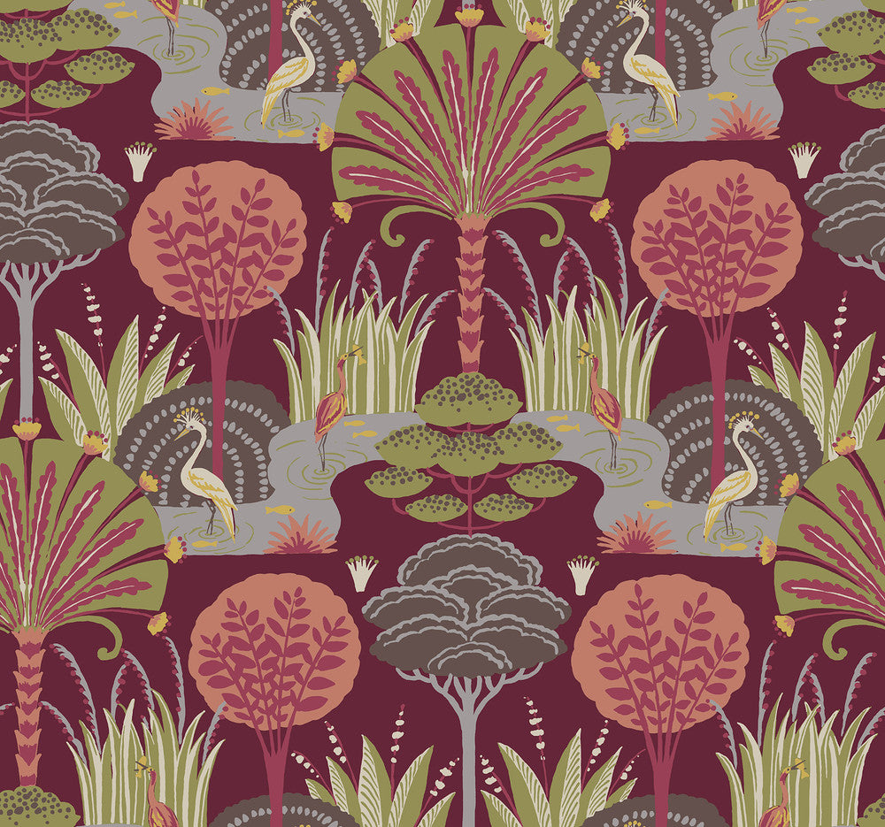 Mandeville Raspberry Tropical Paradise Wallpaper by A-Street Prints Scott Living III Covers about 60.8 square feet 27-in by 27-ft long roll Unpasted 25.25 - Fabric Carolina -