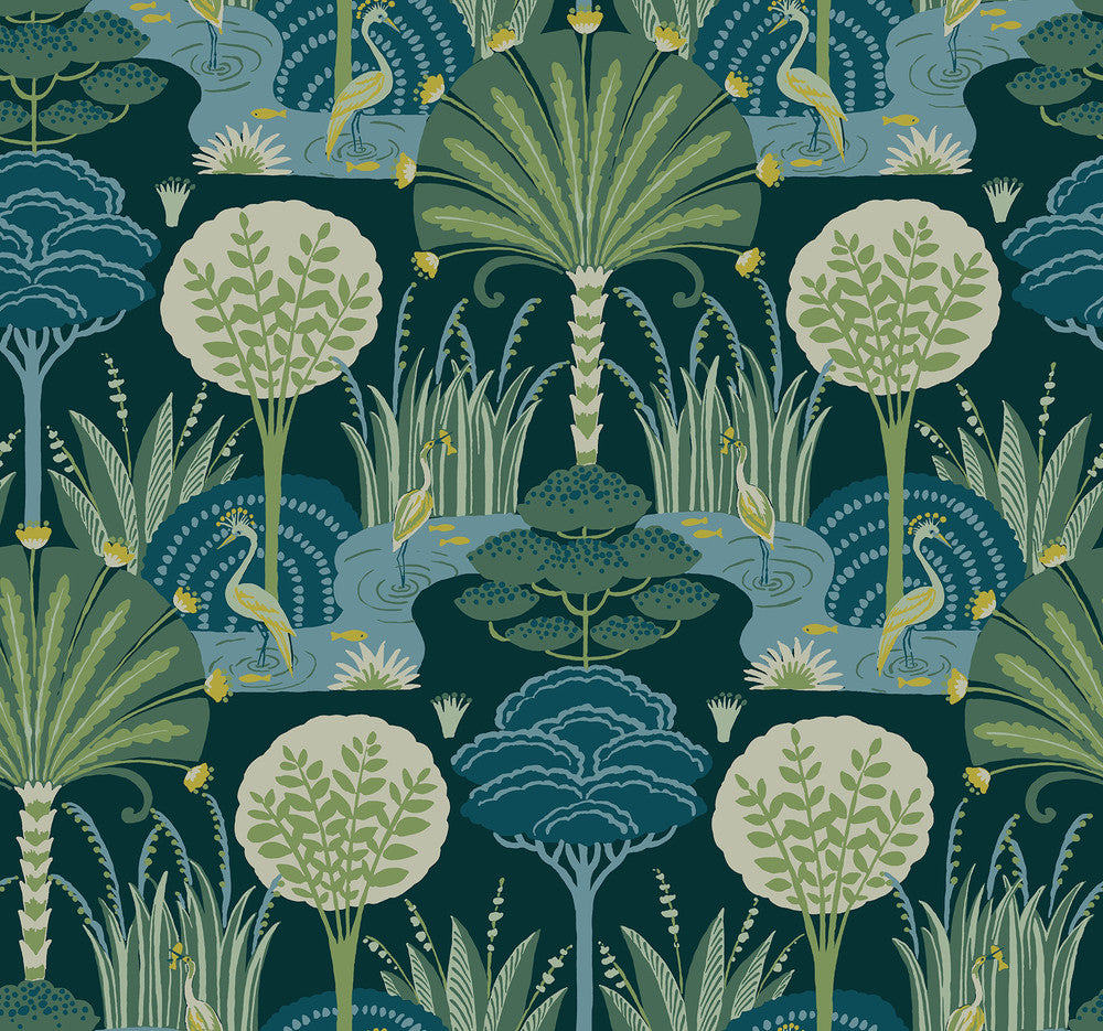 Mandeville Teal Tropical Paradise Wallpaper by A-Street Prints Scott Living III Covers about 60.8 square feet 27-in by 27-ft long roll Unpasted 25.25 - Fabric Carolina -