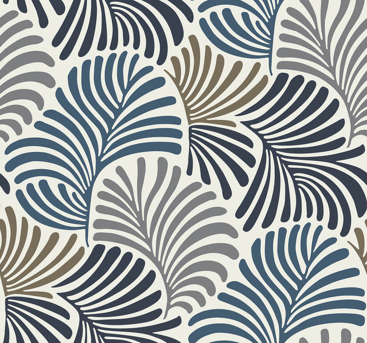 Trousdale Dark Blue Fanning Flora Wallpaper by A-Street Prints Scott Living III Covers about 60.8 square feet 27-in by 27-ft long roll Unpasted 25.25 - Fabric Carolina -