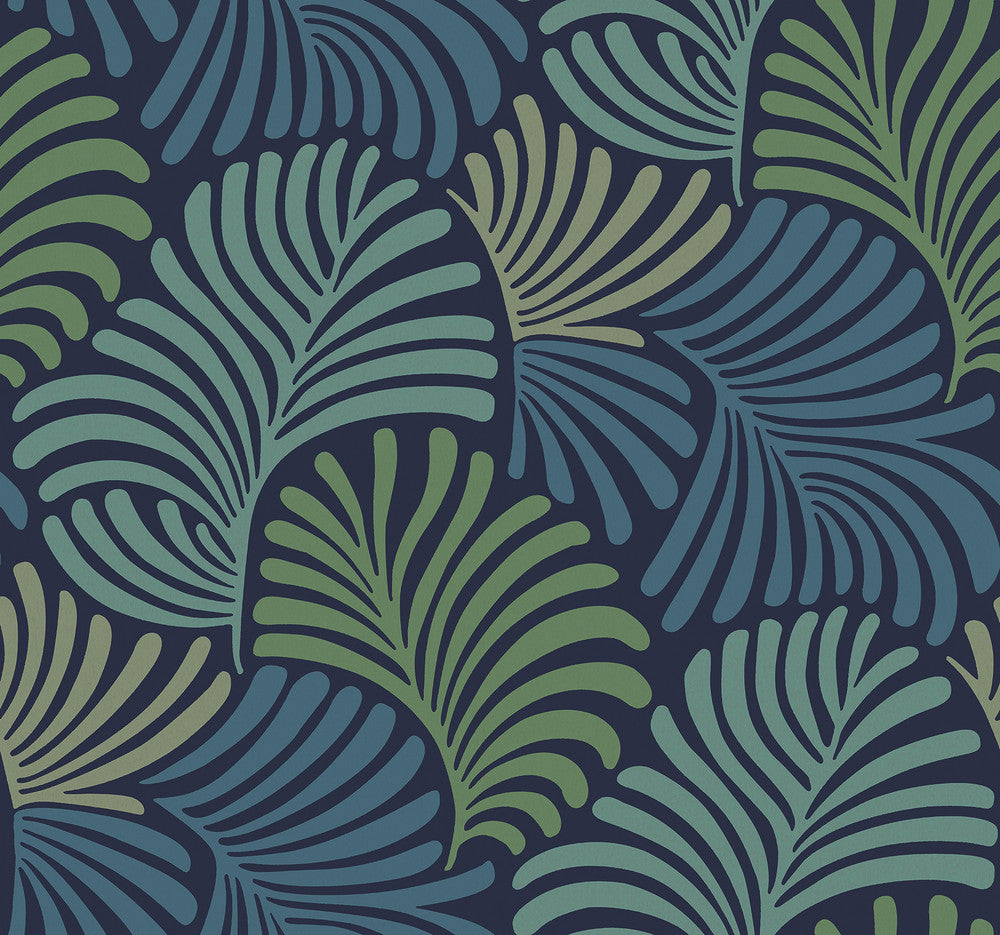 Trousdale Navy Fanning Flora Wallpaper by A-Street Prints Scott Living III Covers about 60.8 square feet 27-in by 27-ft long roll Unpasted 25.25 - Fabric Carolina -