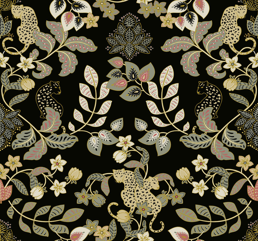 Getty Black Jungle Damask Wallpaper by A-Street Prints Scott Living III Covers about 60.8 square feet 27-in by 27-ft long roll Unpasted 25.25 - Fabric Carolina -