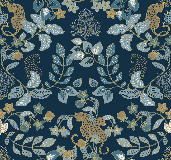 Getty Navy Jungle Damask Wallpaper by A-Street Prints Scott Living III Covers about 60.8 square feet 27-in by 27-ft long roll Unpasted 25.25 - Fabric Carolina -