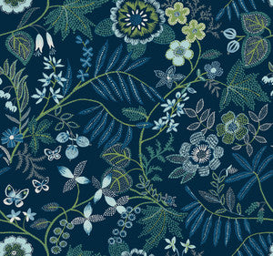 Marilyn Dark Blue Floral Trail Wallpaper by A-Street Prints