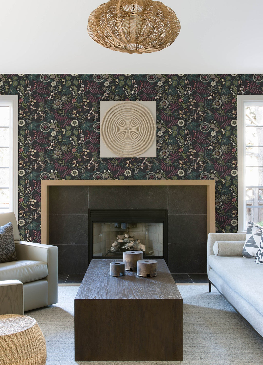 Marilyn Black Floral Trail Wallpaper by A-Street Prints Designer