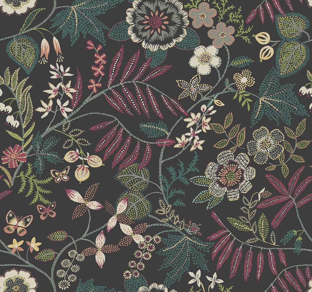 Marilyn Black Floral Trail Wallpaper by A-Street Prints Scott Living III Covers about 60.8 square feet 27-in by 27-ft long roll Unpasted 25.25 - Fabric Carolina -