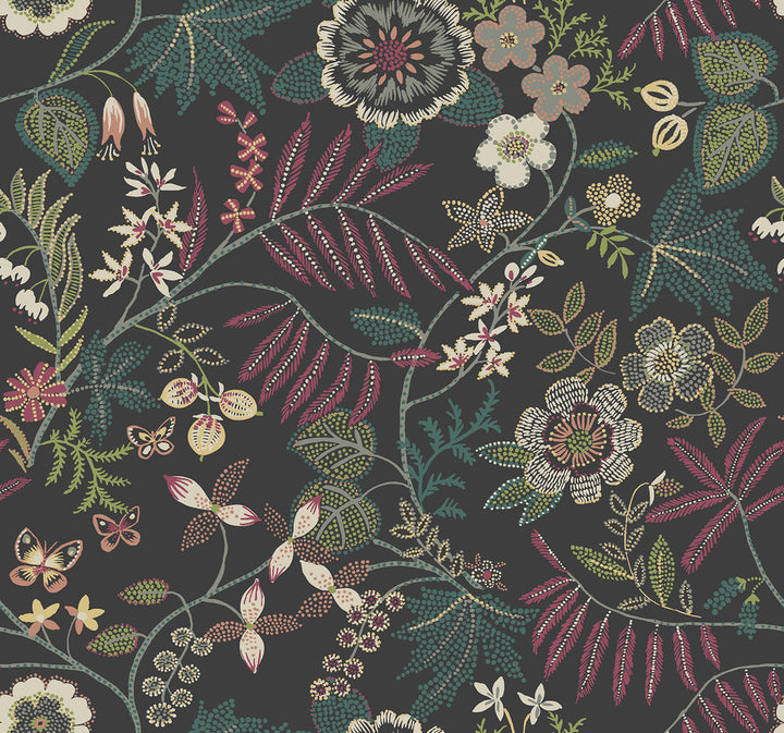 Marilyn Black Floral Trail Wallpaper by A-Street Prints Scott Living III Covers about 60.8 square feet 27-in by 27-ft long roll Unpasted 25.25 - Fabric Carolina -