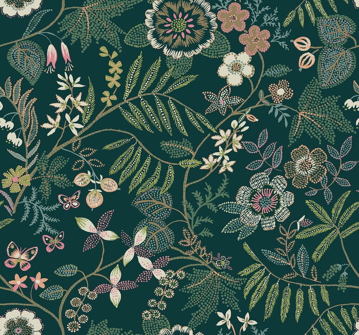 Marilyn Green Floral Trail Wallpaper by A-Street Prints Scott Living III Covers about 60.8 square feet 27-in by 27-ft long roll Unpasted 25.25 - Fabric Carolina -