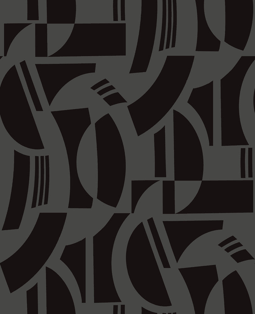 Carter Black Geometric Flock Wallpaper by A-Street Prints Scott Living III Covers about 56.4 square feet 20.5-in by 33-ft long roll Unpasted 25.25 - Fabric Carolina -