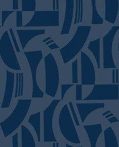 Carter Indigo Geometric Flock Wallpaper by A-Street Prints