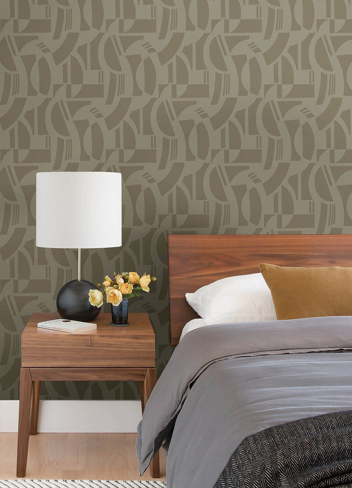 Carter Light Brown Geometric Flock Wallpaper by A-Street Prints Designer