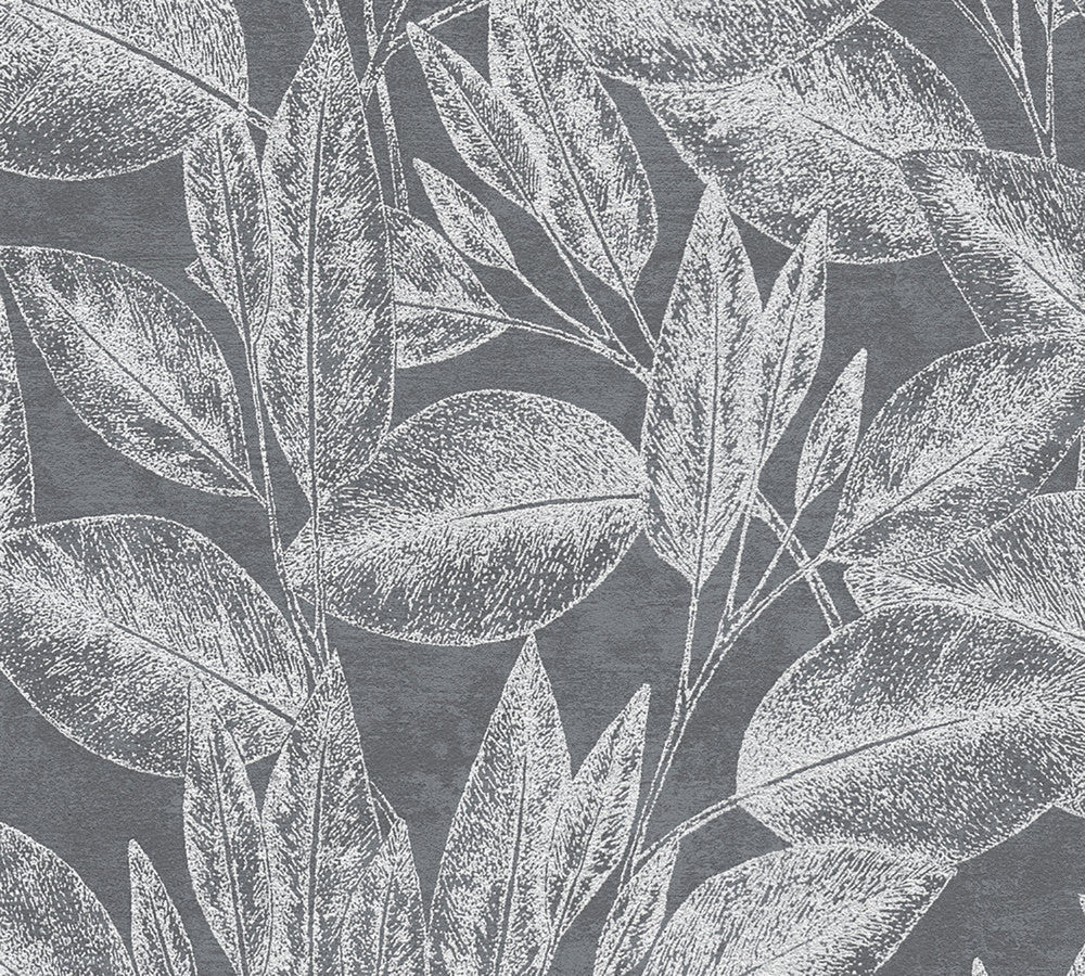 Suki Grey Leaves Wallpaper by Advantage Windsong Covers about 57.5 square feet 20.9-in by 33-ft long roll Unpasted 25.2 - Fabric Carolina -