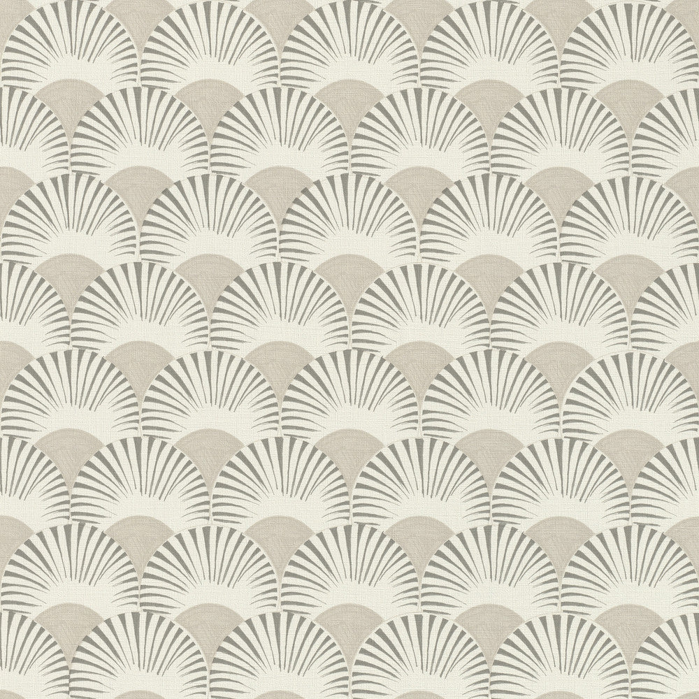Akemi Grey Fan Ogee Wallpaper by Advantage Windsong Covers about 57.5 square feet 20.9-in by 33-ft long roll Unpasted 5.2 - Fabric Carolina -
