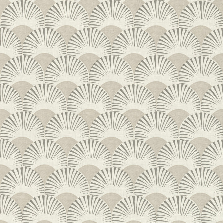 Akemi Grey Fan Ogee Wallpaper by Advantage Windsong Covers about 57.5 square feet 20.9-in by 33-ft long roll Unpasted 5.2 - Fabric Carolina -