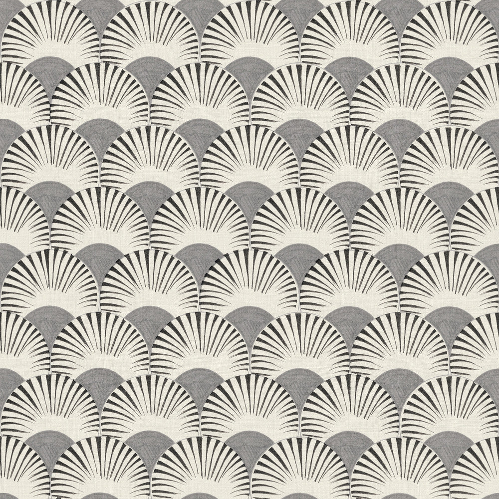 Akemi Light Grey Fan Ogee Wallpaper by Advantage Windsong Covers about 57.5 square feet 20.9-in by 33-ft long roll Unpasted 5.2 - Fabric Carolina -