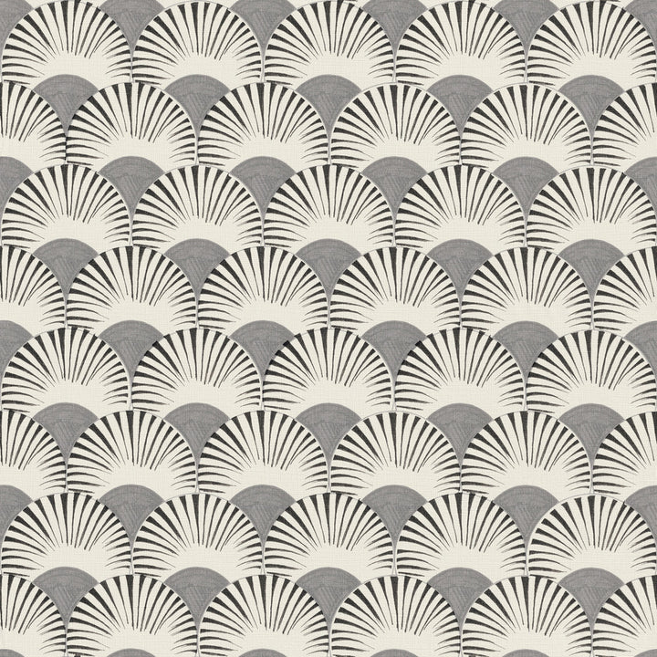 Akemi Light Grey Fan Ogee Wallpaper by Advantage Windsong Covers about 57.5 square feet 20.9-in by 33-ft long roll Unpasted 5.2 - Fabric Carolina -