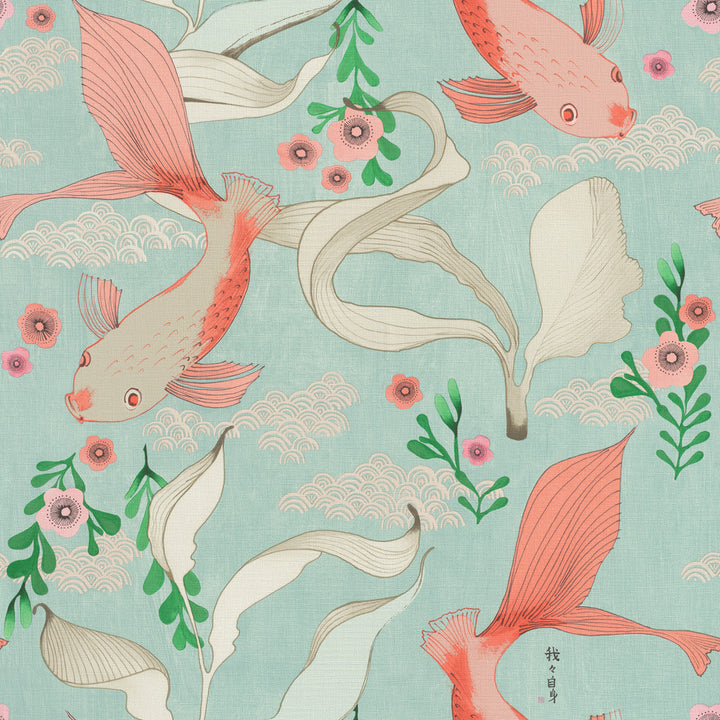Dai Seafoam Betta Fish Wallpaper by Advantage Windsong Covers about 57.5 square feet 20.9-in by 33-ft long roll Unpasted 20.9 - Fabric Carolina -