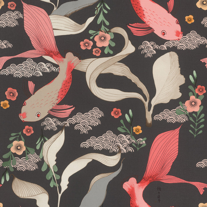 Dai Black Betta Fish Wallpaper by Advantage Windsong Covers about 57.5 square feet 20.9-in by 33-ft long roll Unpasted 20.9 - Fabric Carolina -