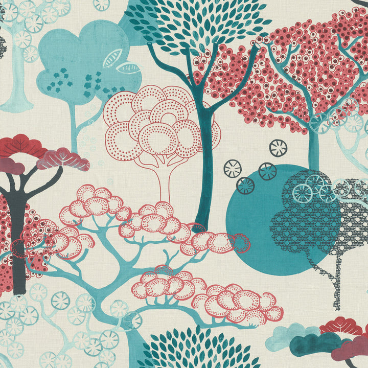 Misaki Red Trees Wallpaper by Advantage Windsong Covers about 57.5 square feet 20.9-in by 33-ft long roll Unpasted 10.4 - Fabric Carolina -