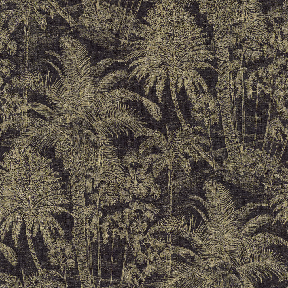 Yubi Black Palm Trees Wallpaper by Advantage Windsong Covers about 57.5 square feet 20.9-in by 33-ft long roll Unpasted 20.9 - Fabric Carolina -