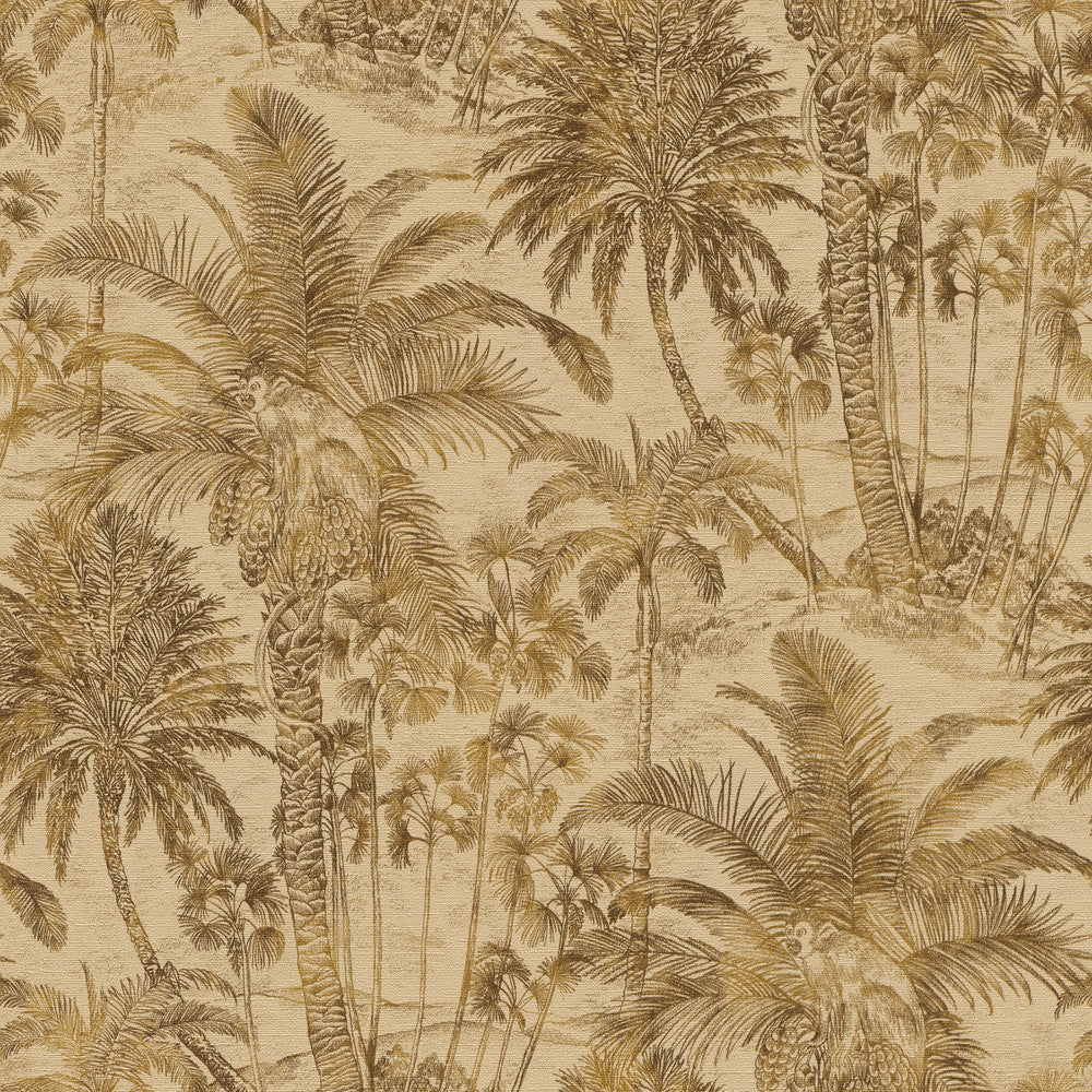 Yubi Brown Palm Trees Wallpaper by Advantage Windsong Covers about 57.5 square feet 20.9-in by 33-ft long roll Unpasted 20.9 - Fabric Carolina -