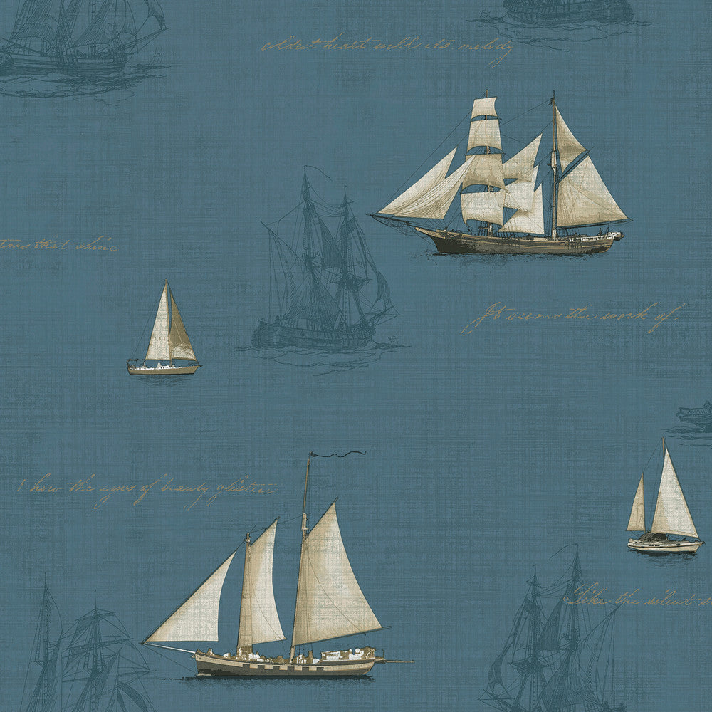 Andrew Blue Sailboat Wallpaper by Advantage Passport Covers about 56.4 square feet 20.5-in by 33-ft long roll Prepasted 20.5 - Fabric Carolina -