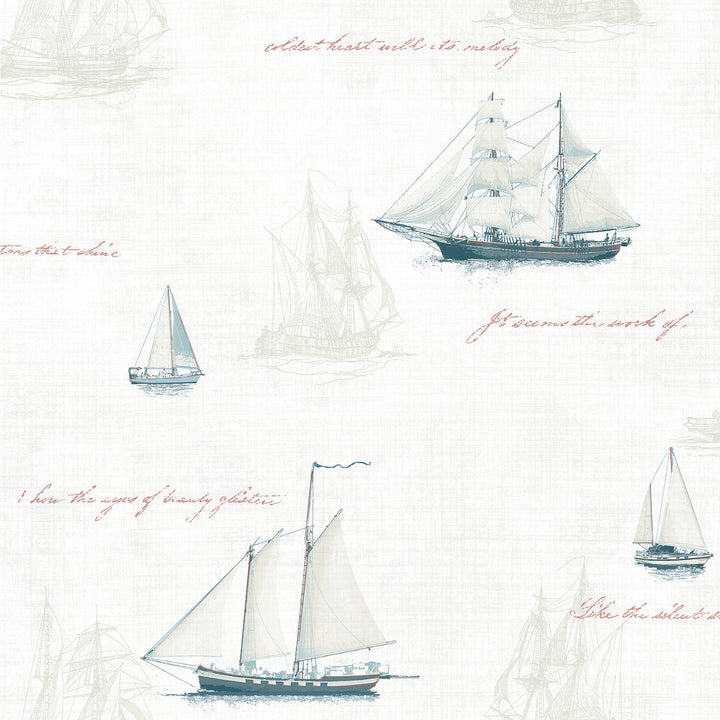 Andrew White Sailboat Wallpaper by Advantage Passport Covers about 56.4 square feet 20.5-in by 33-ft long roll Prepasted 20.5 - Fabric Carolina -
