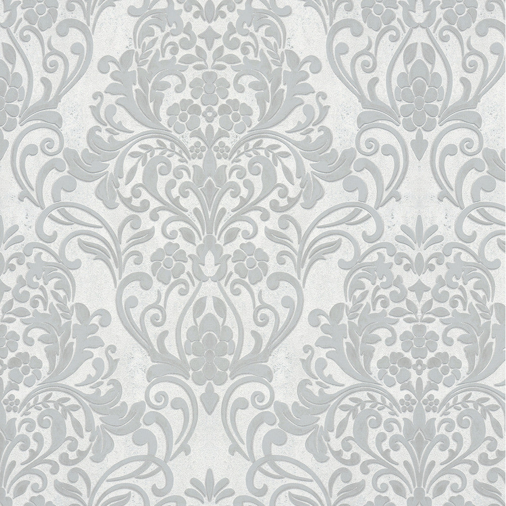 Anders Silver Damask Wallpaper by Advantage Passport Covers about 57.5 square feet 20.9-in by 33-ft long roll Unpasted 25.2 - Fabric Carolina -