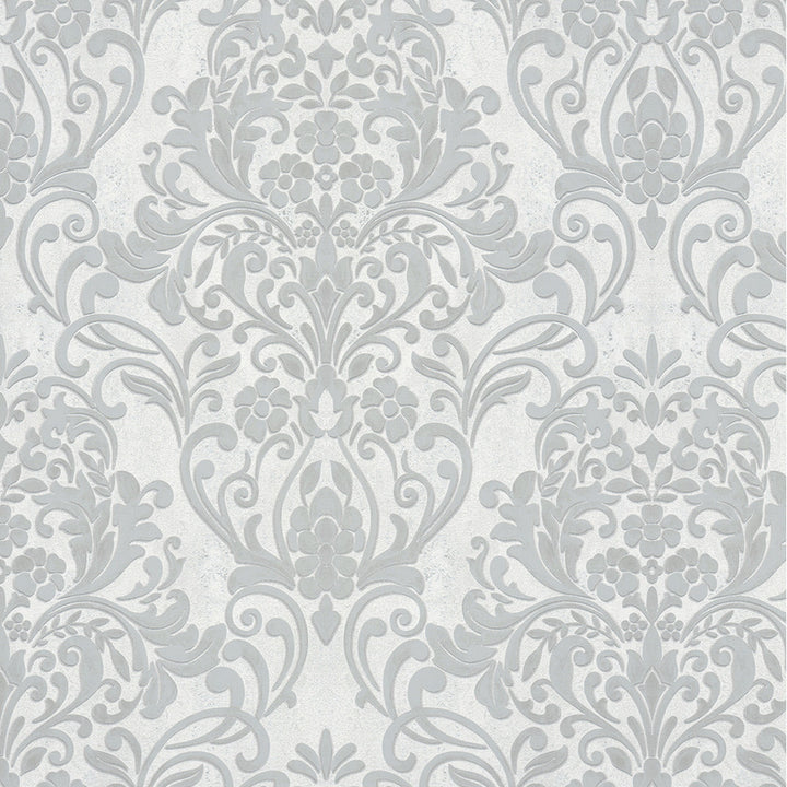 Anders Silver Damask Wallpaper by Advantage Passport Covers about 57.5 square feet 20.9-in by 33-ft long roll Unpasted 25.2 - Fabric Carolina -