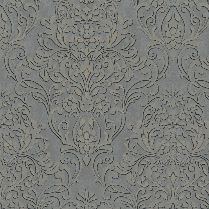 Anders Pewter Damask Wallpaper by Advantage Passport Covers about 57.5 square feet 20.9-in by 33-ft long roll Unpasted 25.2 - Fabric Carolina -