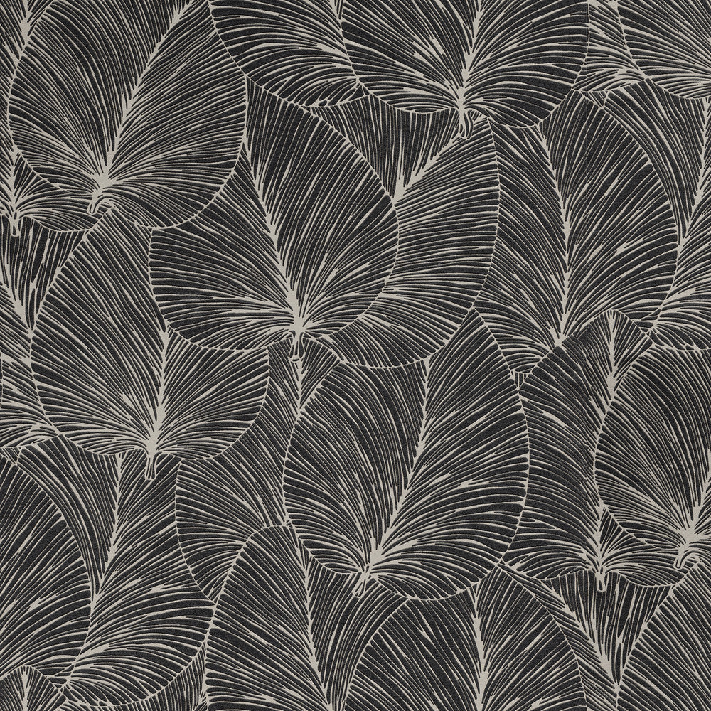 Eilian Black Palm Wallpaper by Advantage Passport Covers about 57.5 square feet Germany Unpasted 12.6-in repeat, drop match 20.9-in by 33-ft long roll - Fabric Carolina -