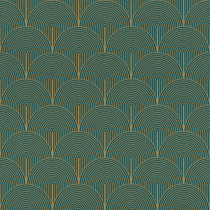 Oxxon Teal Déco Arches Wallpaper by Advantage Passport Covers about 57.5 square feet 20.9-in by 33-ft long roll Unpasted 20.9 - Fabric Carolina -