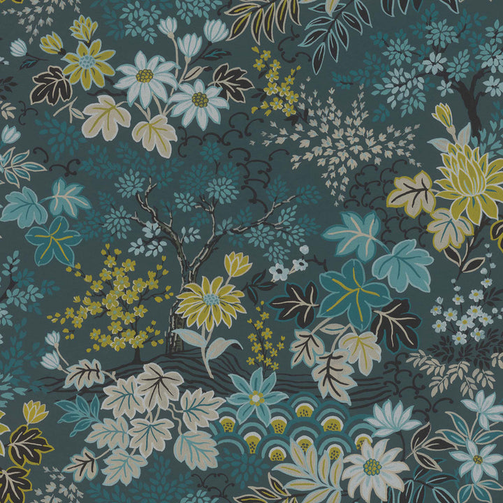 Vesper Teal Forest Floral Wallpaper by Advantage Passport Covers about 57.5 square feet 20.9-in by 33-ft long roll Unpasted 10.4 - Fabric Carolina -