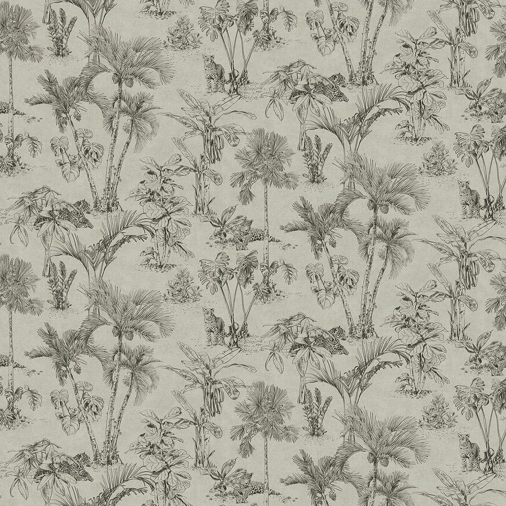 Zapata Black Tropical Jungle Wallpaper by Advantage Cuba Covers about 57.5 square feet 20.9-in by 33-ft long roll Unpasted 20.9 - Fabric Carolina -