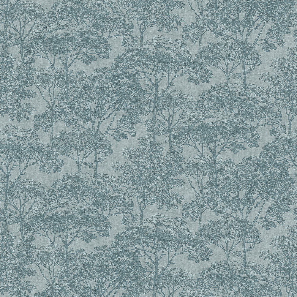 Teatro Blue Trees Wallpaper by Advantage Cuba Covers about 57.5 square feet 20.9-in by 33-ft long roll Unpasted 25.2 - Fabric Carolina -