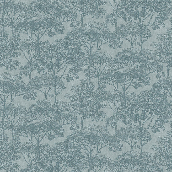 Teatro Blue Trees Wallpaper by Advantage Cuba Covers about 57.5 square feet 20.9-in by 33-ft long roll Unpasted 25.2 - Fabric Carolina -