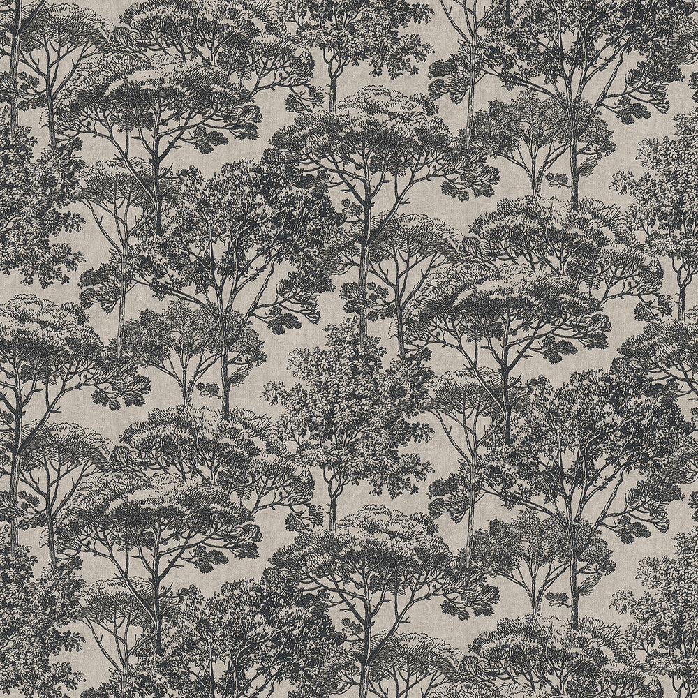 Teatro Black Trees Wallpaper by Advantage Cuba Covers about 57.5 square feet 20.9-in by 33-ft long roll Unpasted 25.2 - Fabric Carolina -