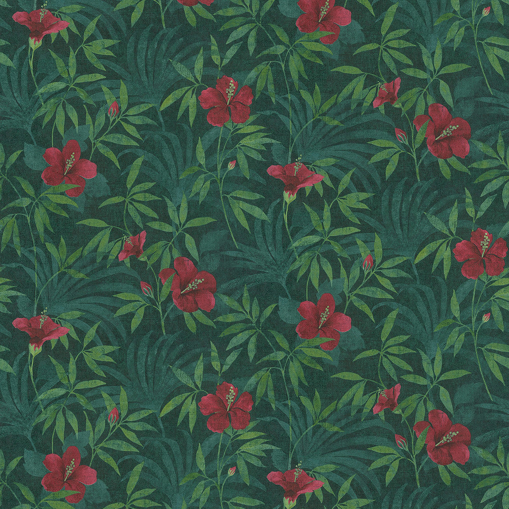Malecon Green Floral Wallpaper by Advantage Cuba Covers about 57.5 square feet 20.9-in by 33-ft long roll Unpasted 25.2 - Fabric Carolina -