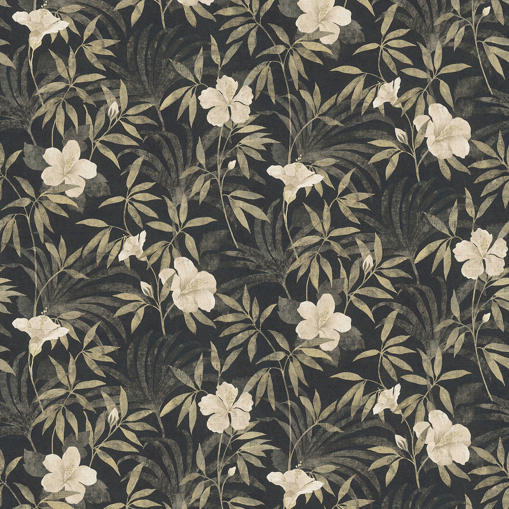 Malecon Charcoal Floral Wallpaper by Advantage Cuba Covers about 57.5 square feet 20.9-in by 33-ft long roll Unpasted 25.2 - Fabric Carolina -