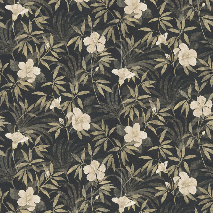 Malecon Charcoal Floral Wallpaper by Advantage Cuba Covers about 57.5 square feet 20.9-in by 33-ft long roll Unpasted 25.2 - Fabric Carolina -