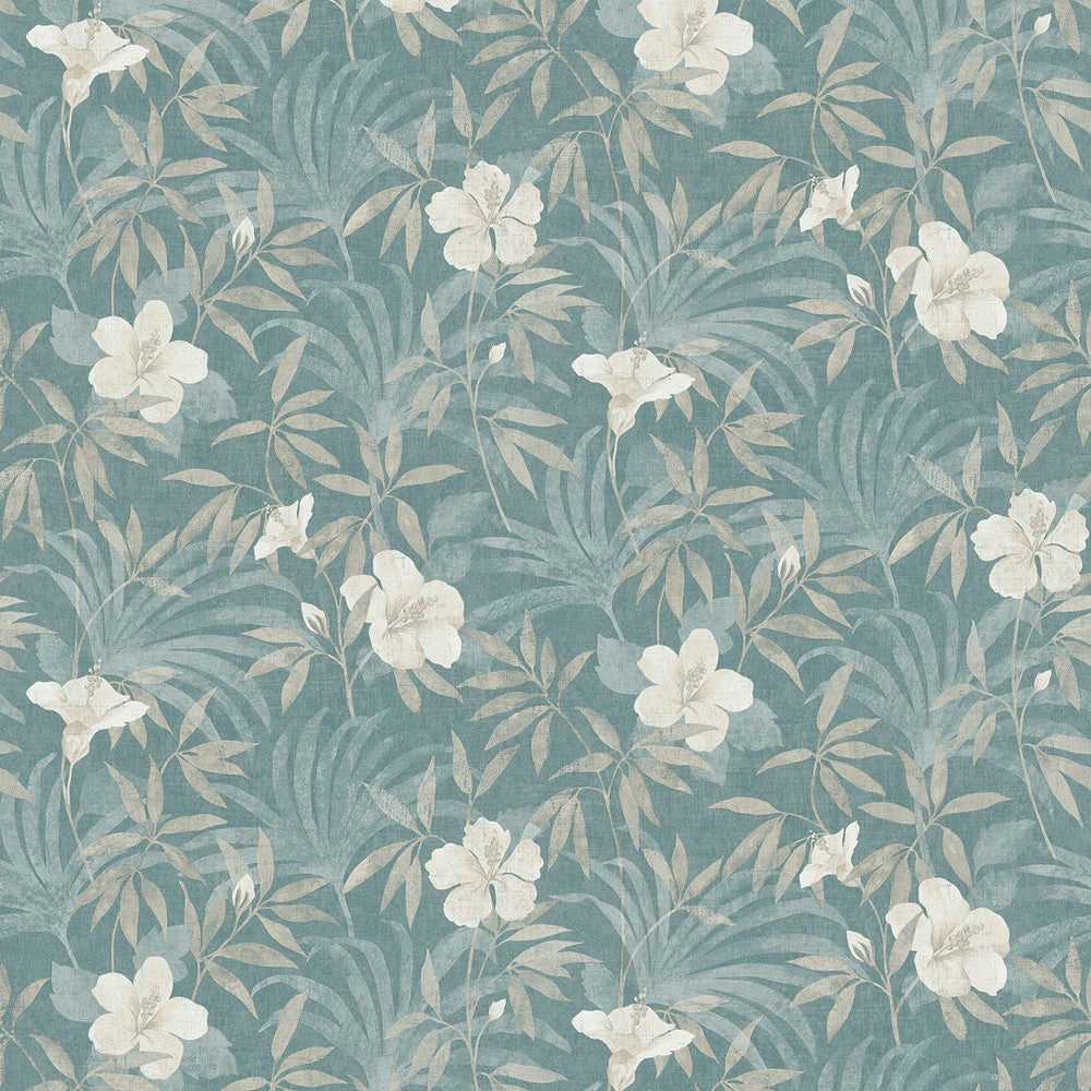 Malecon Aqua Floral Wallpaper by Advantage Cuba Covers about 57.5 square feet 20.9-in by 33-ft long roll Unpasted 25.2 - Fabric Carolina -