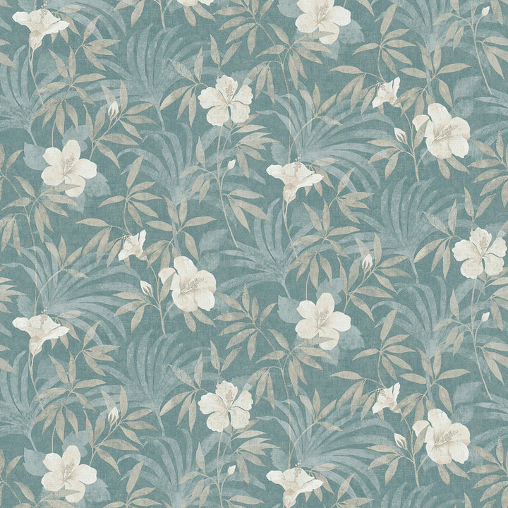 Malecon Aqua Floral Wallpaper by Advantage Cuba Covers about 57.5 square feet 20.9-in by 33-ft long roll Unpasted 25.2 - Fabric Carolina -
