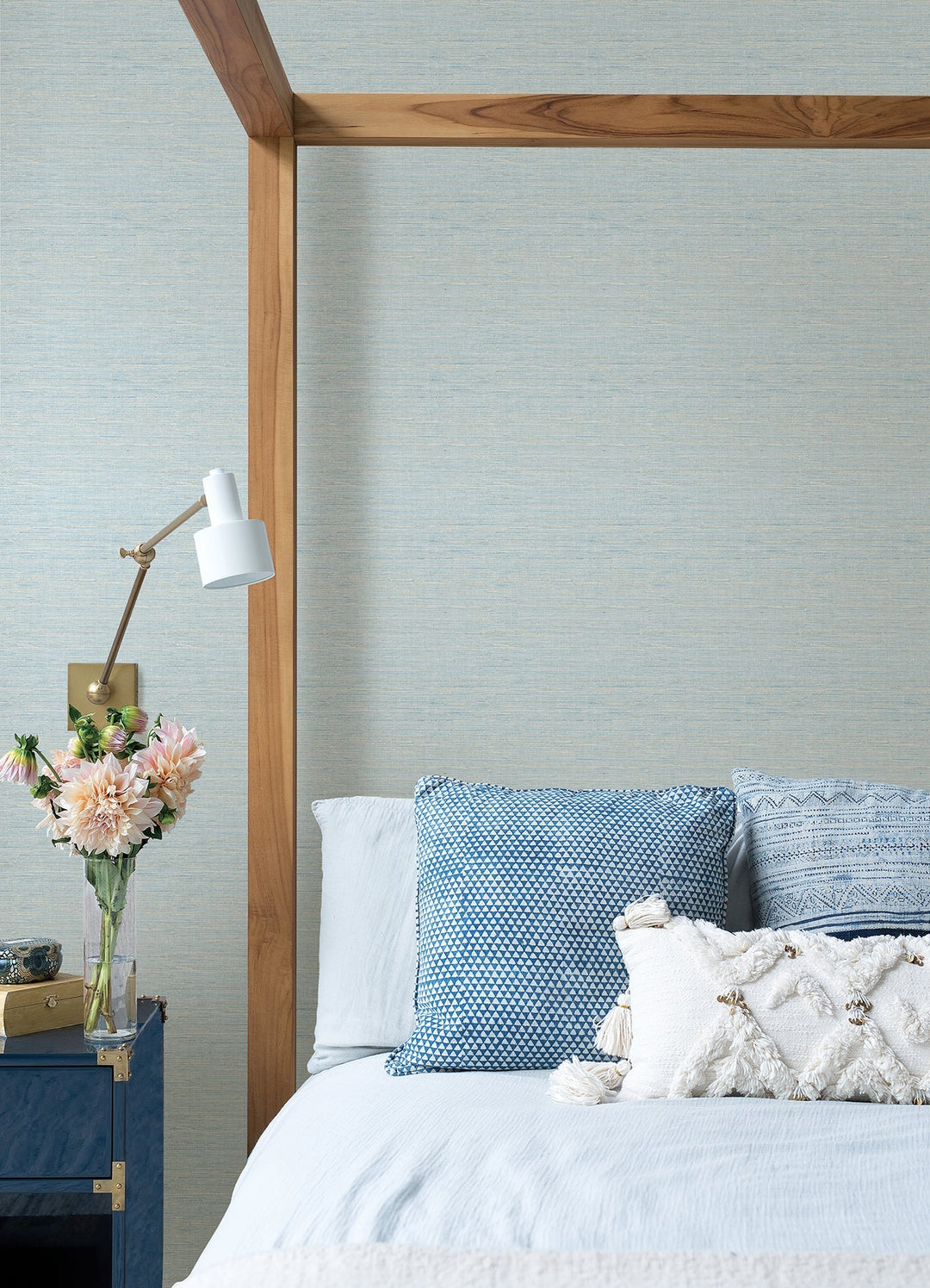 Agave Sky Blue Faux Grasscloth Wallpaper by A-Street Prints Designer