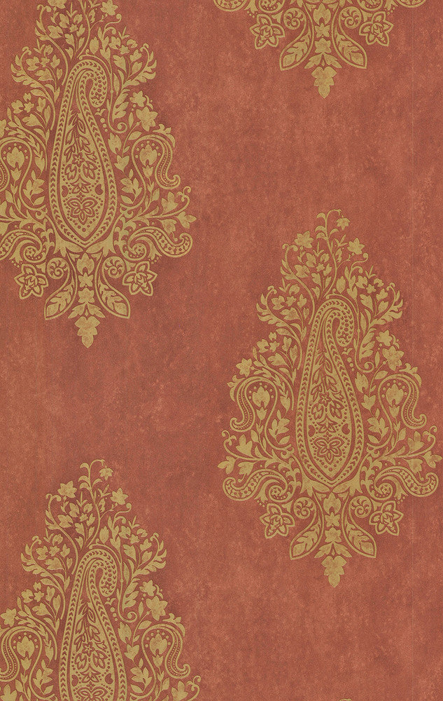 Mehndi Tawny Paisley Wallpaper by Brewster National Geographic Home Covers about 56.4 square feet 20.5-in by 33-ft long roll Prepasted 21 - Fabric Carolina -