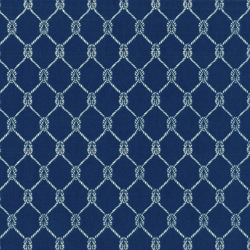 Square Knots Navy 405300 by PKL Studio Fabric PRINTWORKS 100% Cotton U.S.A. Wyzenbeek 51,000 Horizontal: 2.40" and Vertical: 1.60" 54" - Fabric Carolina -