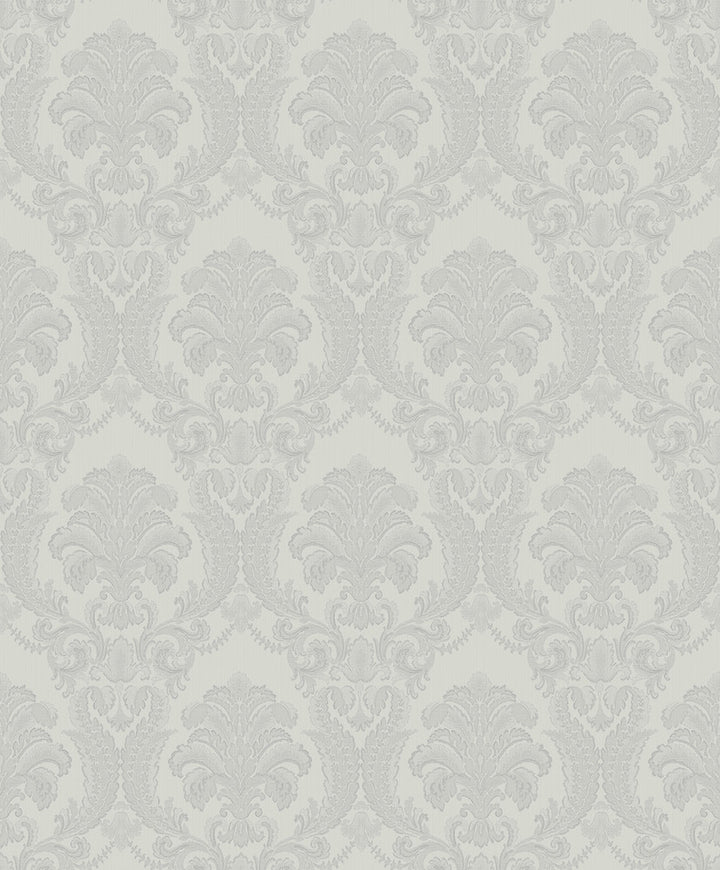 Renatta Silver Damask Wallpaper by Sirpi Italian Silk Covers about 57.5 square feet 20.9-in by 33-ft long roll Unpasted 12.6 - Fabric Carolina -
